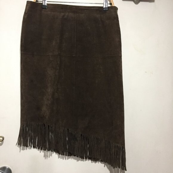 VINTAGE LE CHATEAU LEATHER FRINGED SKIRTS SIZE 910 - Picture 4 of 7